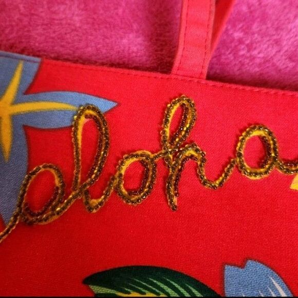 Hawaii Bright Y2k Hand Beaded Coastal Canvas Shoulder Purse - Picture 5 of 5